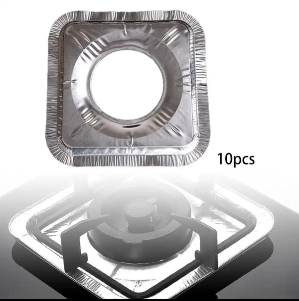 10Pcs Aluminium Stove Disposable Cover, Gas Burner Bib Liners Stove Cover, Cleaning Pad Mat Kitchen