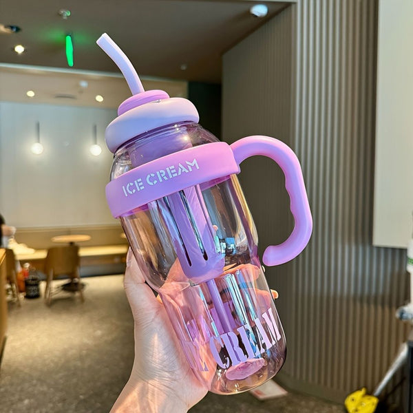 1200ML Large Capacity Water Glass Bottle, Outdoor Sport Travel Bottle, Cute Portable Straw Water Bottle