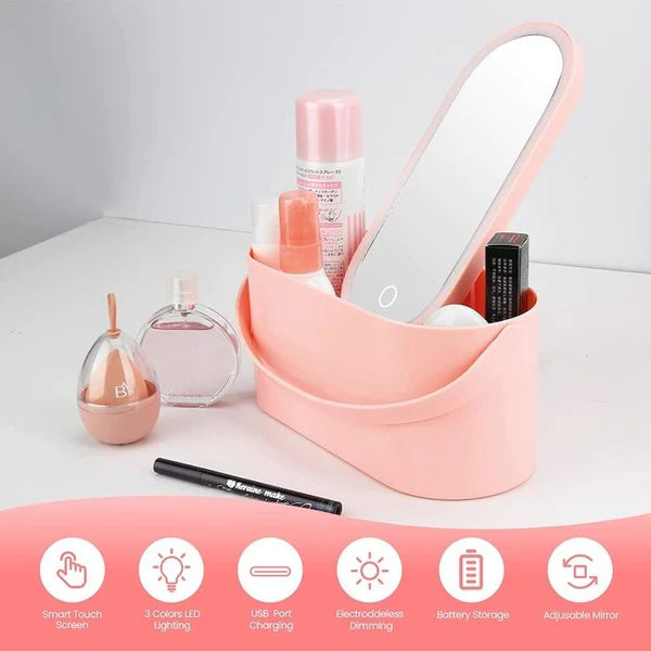 Portable Makeup Box With Led Mirror