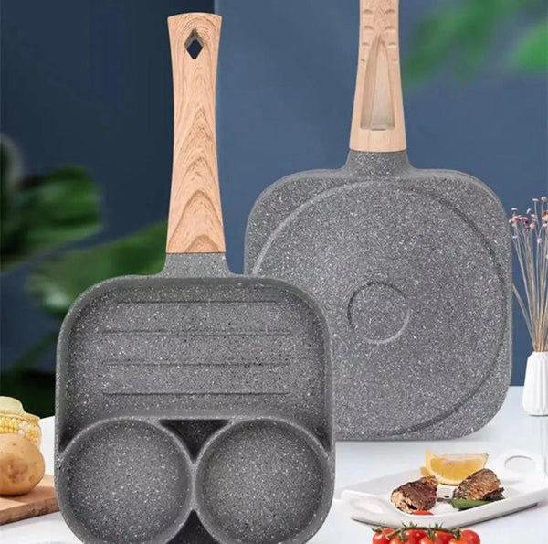 3 Compartment Frying Pot Pan, Non-Stick Egg Pancake Steak Pan, Household Breakfast Maker Pan