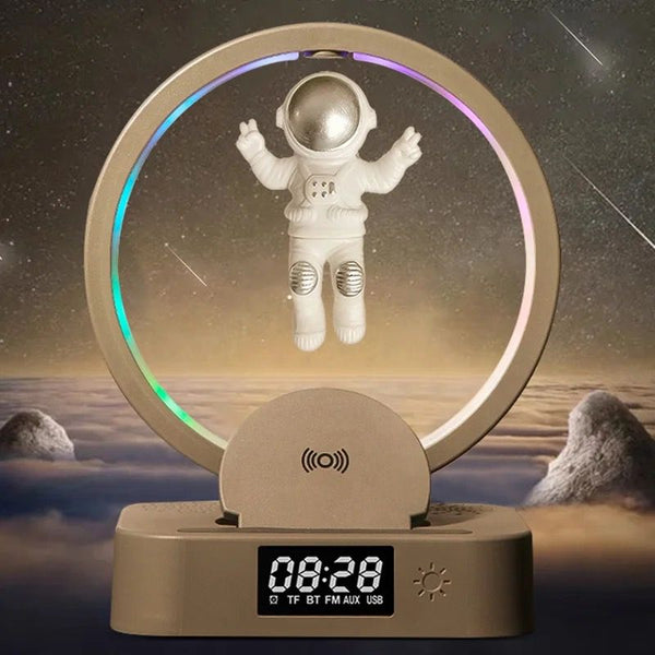 Astronaut Atmosphere Night Light With Bluetooth Speaker, Magnetic Levitation Lamp With Bluetooth Speaker, Wireless Charging Alarm Clock With Night Light