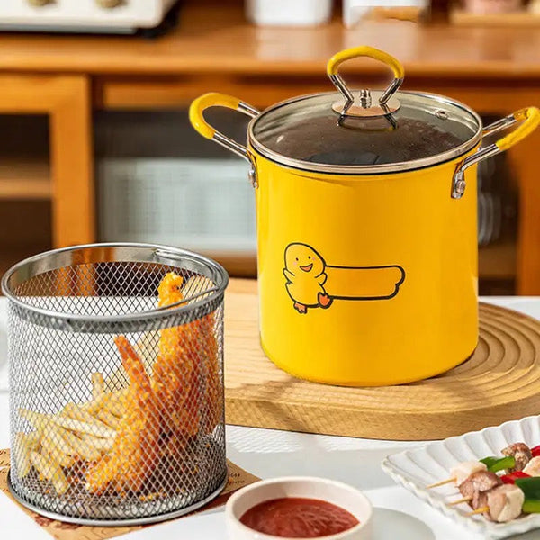 3L Mini Deep Frying Strainer Pot, Multifunctional Household Deep Frying Pan, Non Stick Mini Small Oil Frying Pot