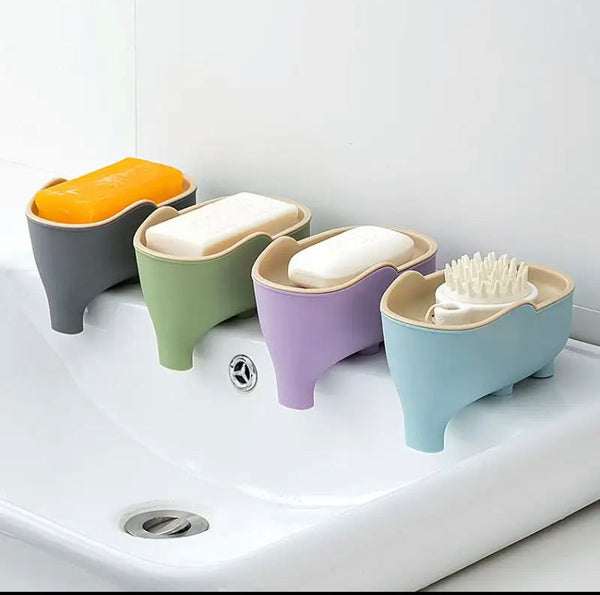 Elephant Soap Box Holder, Modern Simple Bathroom Portable Drain Soap Box, Double Layer Cute Elephant Shape Soap Box