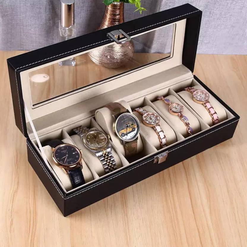 6 Slot Leather Watch Storage Box Jewelry Storage Organizer