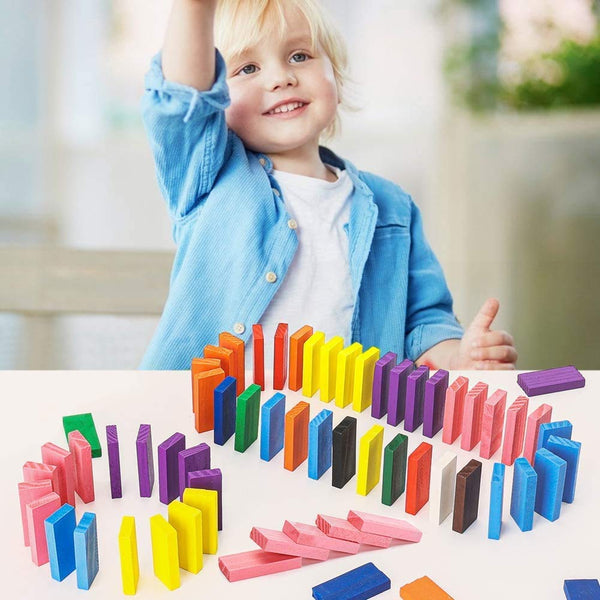 100 pcs 12 Color Wooden Dominos Blocks