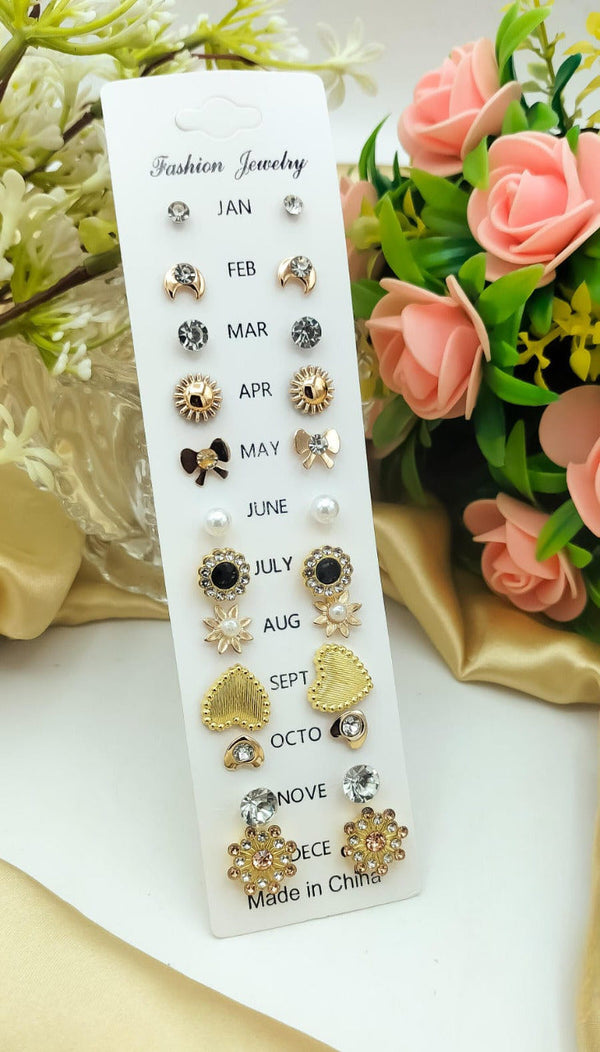 Set Of 12 Trendy Ear Studs, Women Girls Resin Diamante Stud Tops Set, Multi Pairs Pack Studs, Girl Women Ear Jewellery Accessories