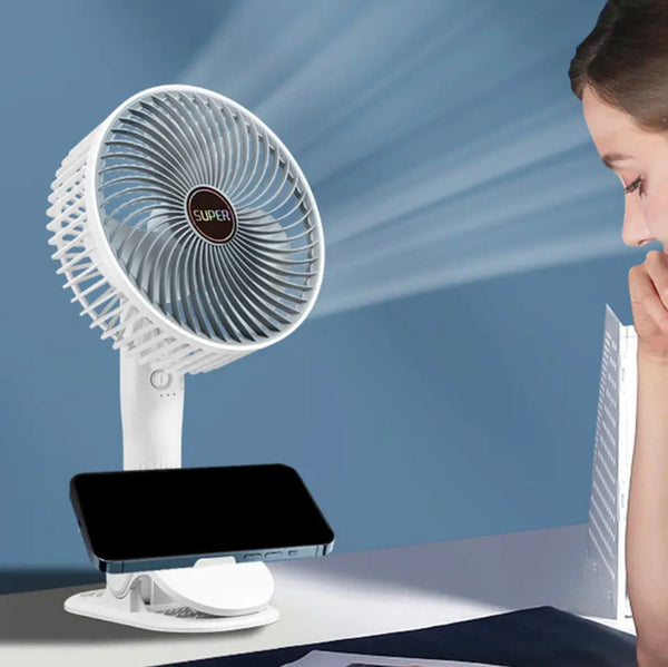 Portable Small Clip Fan With Phone Stand, Lightweight Mini Handheld Cooling Fan, Rechargeable Table Fan