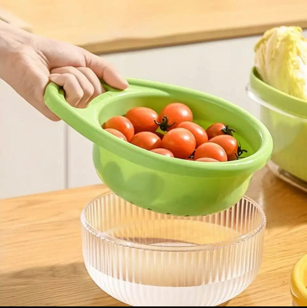 Plastic Kitchen Drain Basket,  Double Layer Rice Wash Basket, Colander Set with Bowl Strainer