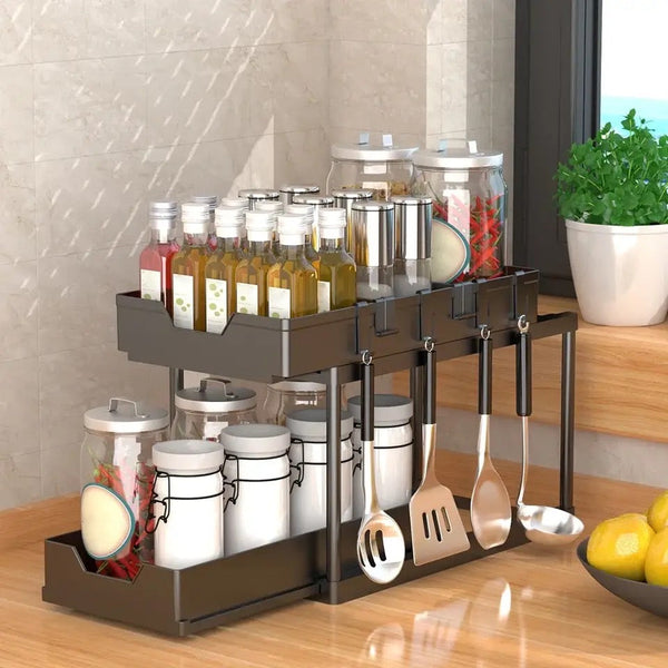 Seasoning Storage Rack, Spice Jar, Kitchen Organizer, Double Layer Storage Rack, Kitchen Shelf Seasoning Holder