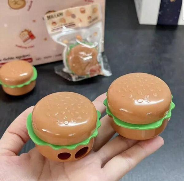 Hamburger Shape Double Hole Pencil Sharpener, Kids School Cute Stationery, Creative Cartoon Mini Sharpener