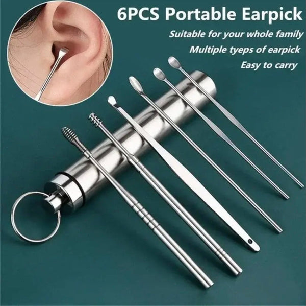 6Pcs Stainless Steel Ear Cleaner, Adult Ear Care Set, Ear Wax Remover Tool, Earpick Cleaning Tool Set