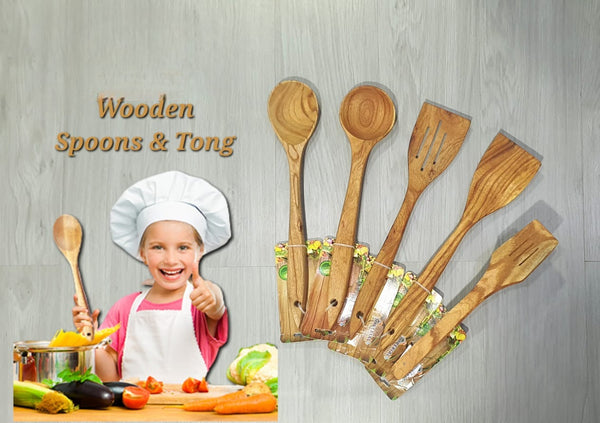 5 Pcs Bamboo Kitchen Utensil, Wooden Cooking Utensil Set