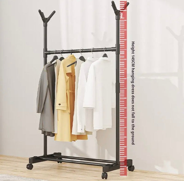 Double Rod Clothes Hanging Rack, Multifunctional Bedroom Clothes Storage Rack, Portable Floor Standing Rack