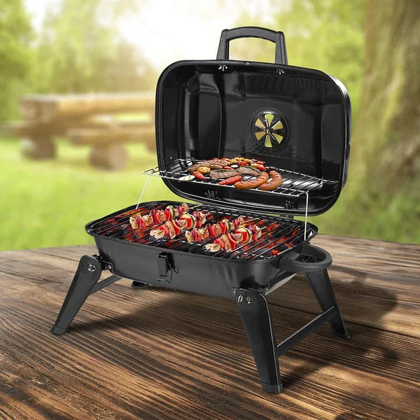 Foldable Tabletop BBQ Grill, Portable Small Charcoal Grill, Mini Tabletop Smoker Camping Cooker, Stainless Steel Portable Collapsible Barbecue Shelf