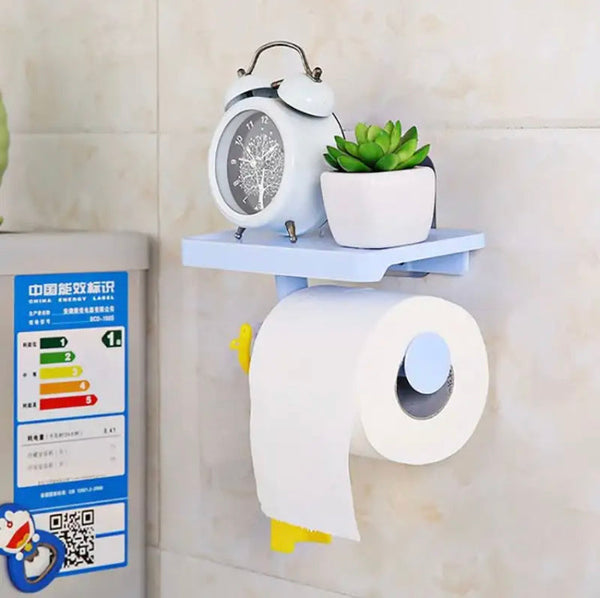 Toilet Paper Roll Holder with Phone Shelf, Wall-Mounted Paper Dispenser, Wall Hanging Tissue Storage Rack