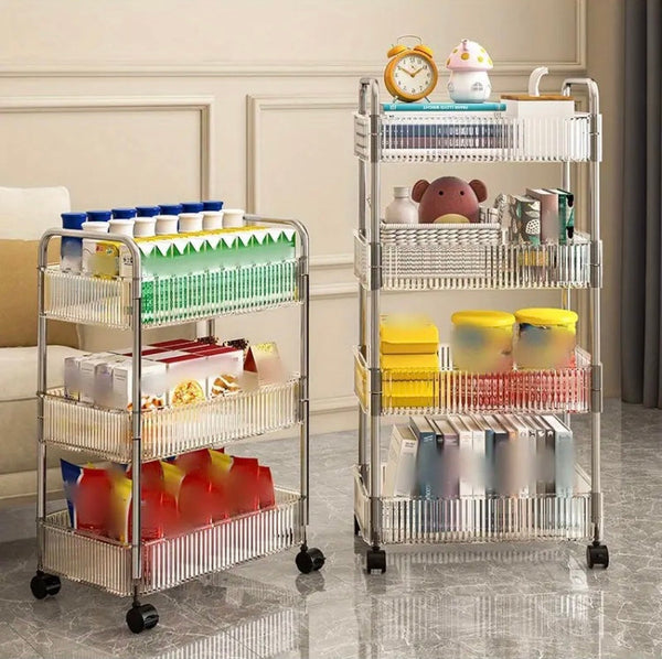 3/4 Layer Kitchen Trolley Storage Shelves, Acrylic Multilayer Storage Cart, Transparent Luxuary Kitchen Rolling Cart