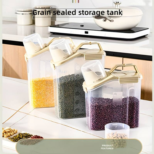 Cube Rice Storage Box, Kitchen Sealed Food Container, Transparent Grain Storage Tank, Food Storage Container with Pouring Spout And Measuring Cup Lid, Kitchen Pantry Organizer