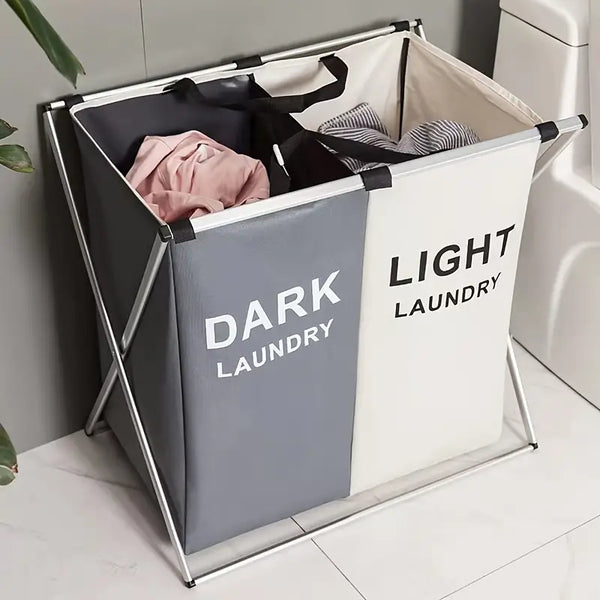 2/3 Grid Laundry Basket With Stand, Foldable Dirty Clothes Storage Hamper, Waterproof Home Laundry Basket, X Shape Foldable Dirty Laundry Basket, Collapsible Laundry Storage Organizer, Oxford Fabric Clothes Laundry Bag