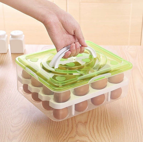 Portable Egg Storage Box, Visible Egg Tray Case, 2 Layers 32 Cells Eggs Storage Box with Lid & Handle