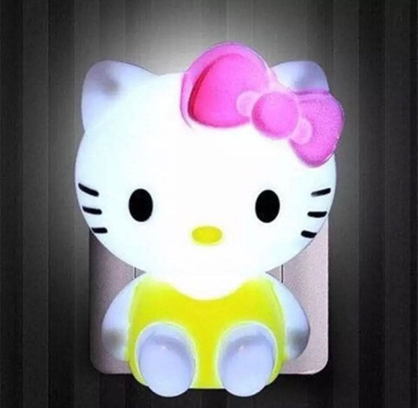 Hello Kitty Night Light, Cartoon Kitty Modeling Tri  Color LED Night Light, Eye Protection Plug Lamp