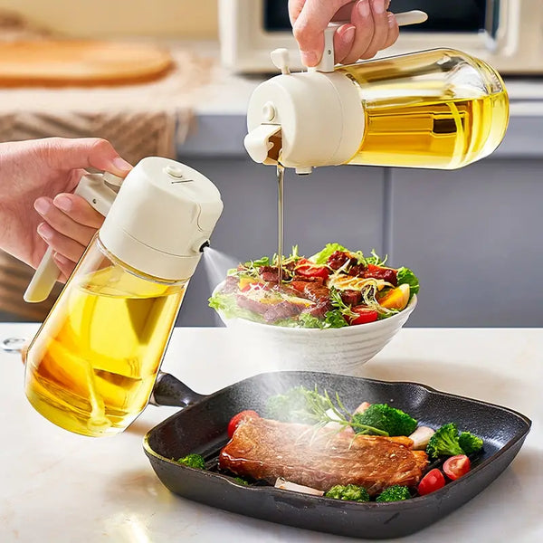 450ml Oil Kettle, 2 In 1 Oil Pot, Kitchen Oil Spray Bottle And Dispenser, 450ml Glass Oil Bottle For Cooking, Vinegar Soy Sauce Spray Pour Oil Container, Home Barbecue Air Fryer Glass Baking Oil Kettle, Double Function Oil Dispenser And Bottle